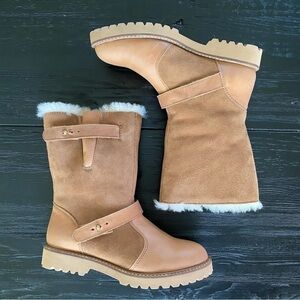 ATWELL Dorchester Low Moto Boot Sheepskin Lined Tan Leather/Suede Size 6 (NWOT)
